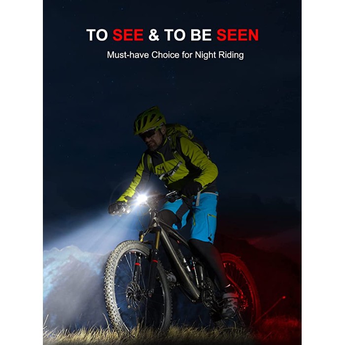 Cuvccn Bike Lights, Rechargeable Bicycle Lights Set Super Bright 8+12 Modes, IPX6 Waterproof