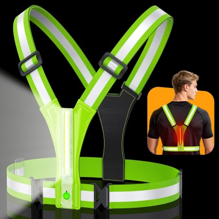 Cuvccn LED Reflective Vest Super Bright Lighting, 360° Visible Running Light for Runners, Waterproof Adjustable Reflective Running Vest Headlamp for Men/Women/Kids Night Walking/Running/Cycling