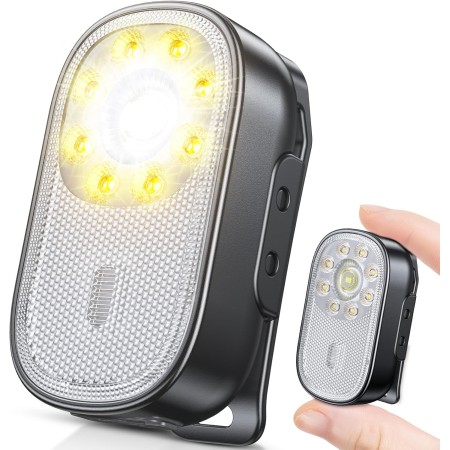Cuvccn 500LM Mini EDC Flashlight, 10 Modes Small Clip on Flashlight with Spot & Flood Light, IP65 Waterproof Rechargeable Pocket Light, Running Lights for Runners, Camping, Hiking, Emergency, Jogging